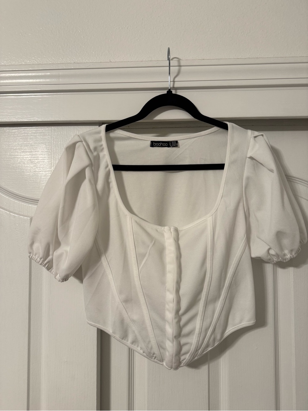 Boohoo White Puff Sleeve Corset-Style Top
